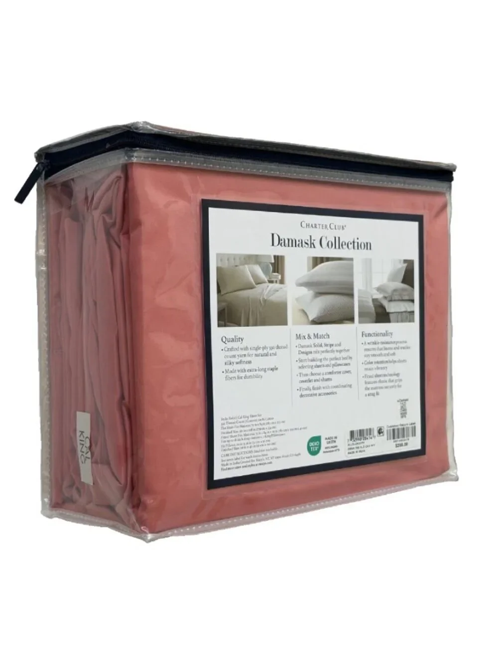 new POPPY Charter Club Damask Solid 550 TC 100% Cotton Sateen CAL KING Sheet Set